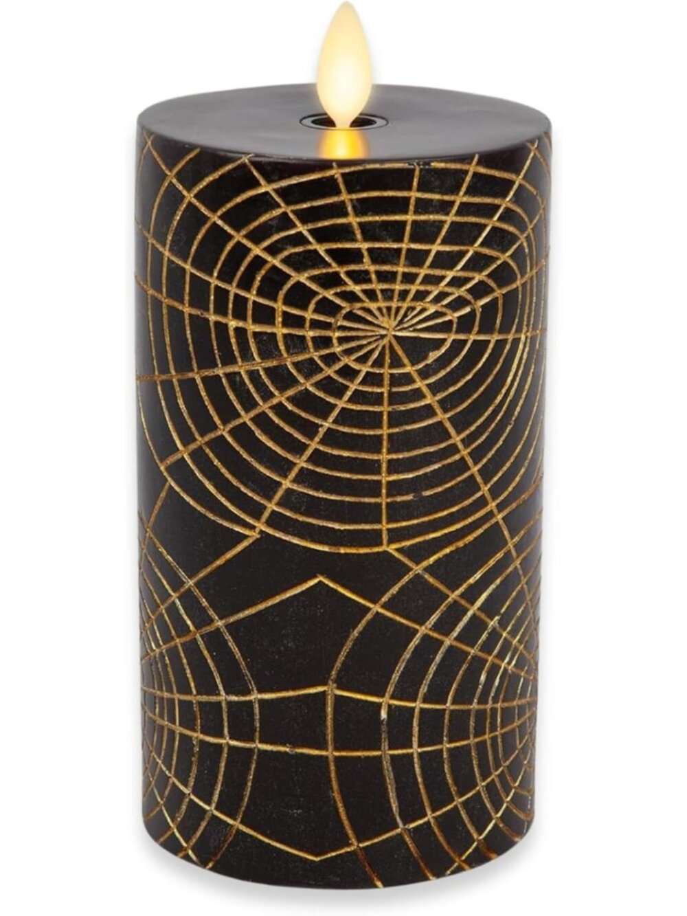 Flameless LED Candle - Black & Gold 3x6.5", Moving Flame, Battery Timer, Gothic